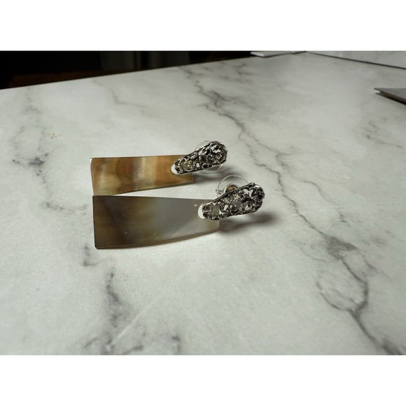 Mother Of Pearl silver filigree Dangle Earrings‎ 1.5" - Picture 2 of 3